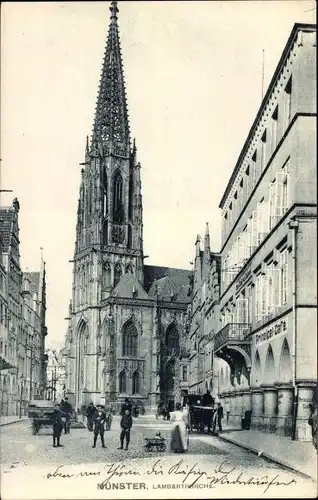 Ak Münster in Westfalen, Straßenpartie mit Lambertikirche