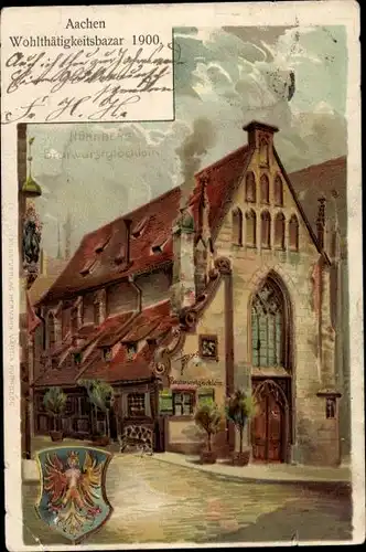 Künstler Ak Nürnberg, Bratwurstglöcklein, Wohltätigkeitsbazar Aachen 1900, Wappen