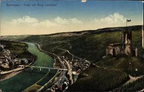 Ak Bernkastel Kues an der Mosel, Burg Landshut, Panorama