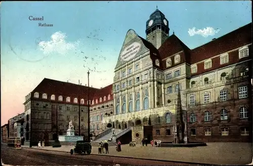 Ak Kassel in Hessen, Rathaus, Brunnen, Monument