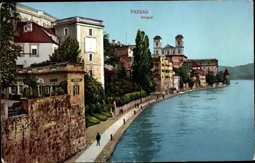 Ak Passau Niederbayern, Innquai, Häuser, Promenade