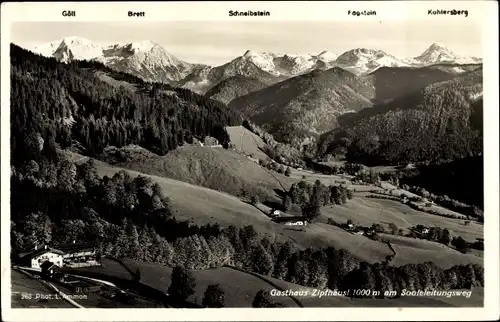 Ak Ramsau im Berchtesgadener Land Oberbayern, Gasthaus Zipfhäusl, Göll, Brett, Schneibstein