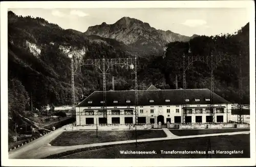 Ak Walchensee Kochel am See, Walchenseewerk, Transformatorenhaus mit Herzogstand
