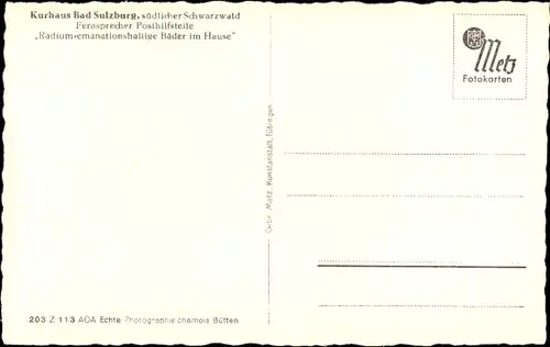 Ak Sulzburg im Breisgau Hochschwarzwald, Kurhaus