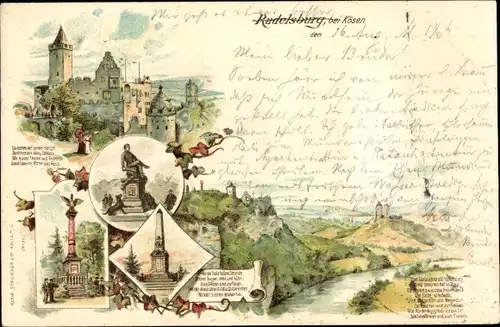 Litho Saaleck Bad Kösen Naumburg Saale, Rudelsburg, Bismarckdenkmal
