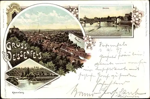Litho Weißenfels an der Saale, Totale, Brücke, Klemmberg