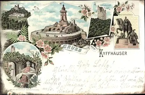 Litho Steinthaleben Kyffhäuserland, Barbarossa, Rothenburg, Reiterstandbild, Kaiser Wilhelm Denkmal