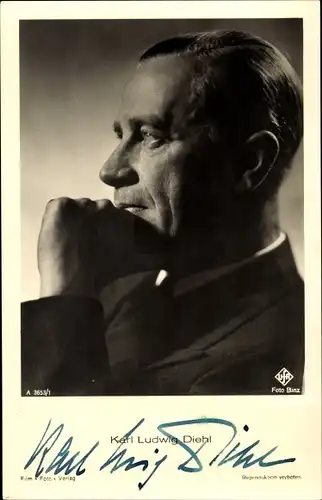 Ak Schauspieler Karl Ludwig Diehl, Portrait im Profil, Autogramm