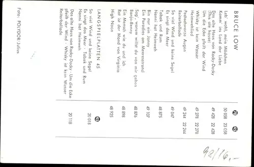 Ak Sänger Bruce Low, Portrait, Polydor Schallplatten