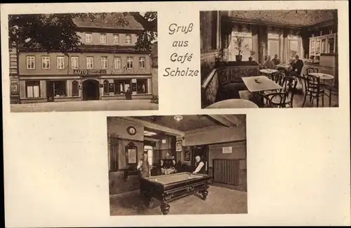 Ak Pirna an der Elbe, Cafe Scholze, Billardraum, An der Promenade