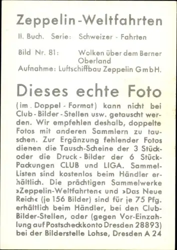 Sammelbild Zeppelin Weltfahrten II. Buch Serie Schweizer Fahrten Bild 81, Berner Oberland