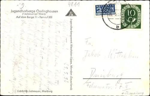 Ak Oerlinghausen im Kreis Lippe, Jugendherberge, Außenansicht