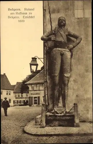 Ak Belgern Schildau, Roland am Rathaus zum Belgern