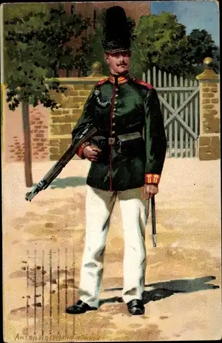 Künstler Litho Hoffmann, A., deutscher Soldat, Infanterie, Gewehr, Federbusch, Kaiserreich