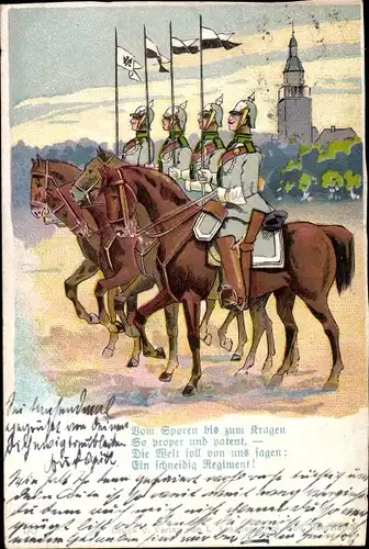 Litho Deutsche Soldaten, Kavallerie, Pferde, Kaiserreich