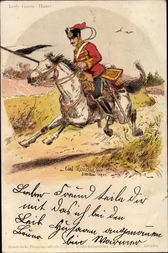 Künstler Ak Hendsel, C., Leib Garde Husar, Pferd, Lanze, Kaiserreich