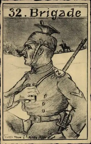 Künstler Ak Thon, Deutscher Soldat, Ulane, 32. Brigade, Fernglas, Kaiserreich