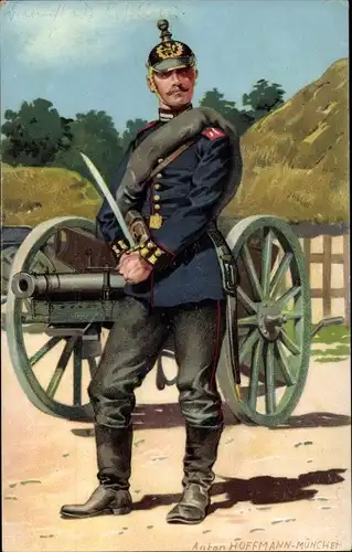 Künstler Litho Hoffmann, A., Deutscher Soldat, Kanonier, Munitionsgürtel, Pickelhaube, Kaiserreich