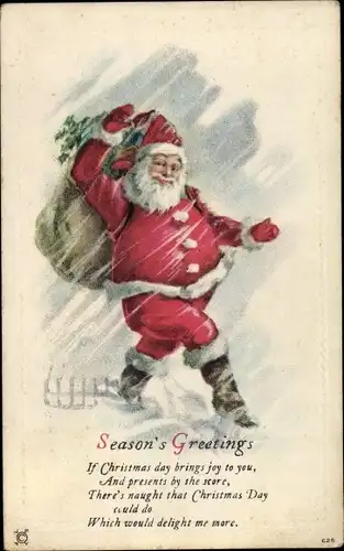 Präge Litho Weihnachtsmann, Geschenkesack
