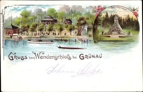 Litho Berlin Grünau, Wendenschloss, Ruderachter, Sportdenkmal