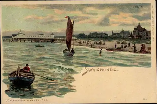 Künstler Ak Hirsch, H., Świnoujście Swinemünde Pommern, Dünenstraße und Herrenbad