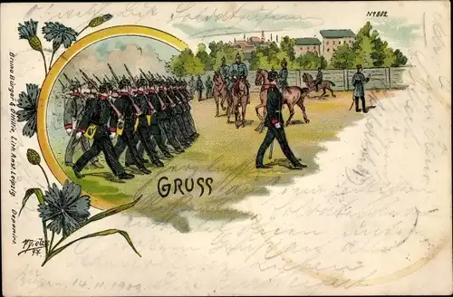 Litho Deutsche Soldaten am Marschieren