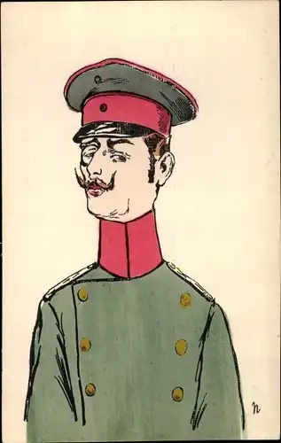 Künstler Ak Deutscher Soldat, Karikatur
