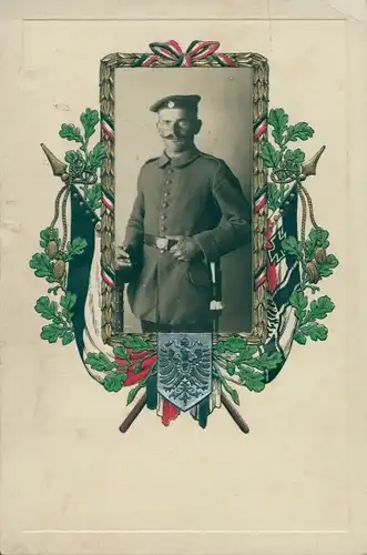 Wappen Passepartout Ak Deutscher Soldat, Portrait, Säbel