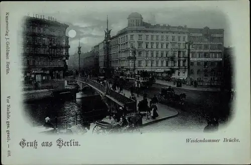 Mondschein Ak Berlin Mitte, Weidendammer Brücke, Hotel