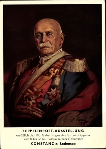 Künstler Ak Konstanz Bodensee, Zeppelinpost Ausstellung Juli 1938