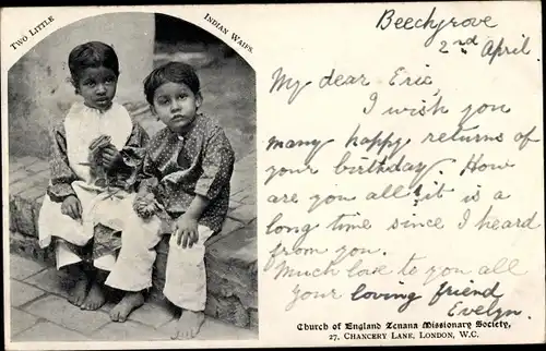 Ak Two little Indian Waifs, Church of England Zenana Missionary Society, Inder
