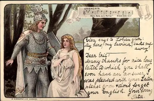 Künstler Litho Fründt, Lohengrin, Mein Held, mein Retter, Nimm mich hin, Opernszene, Richard Wagner