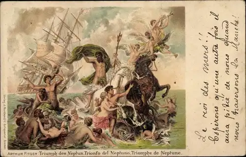 Künstler Litho Fitger, Arthur, Triumph des Neptun, Trionfo del Neptuno, Triomphe de Neptune