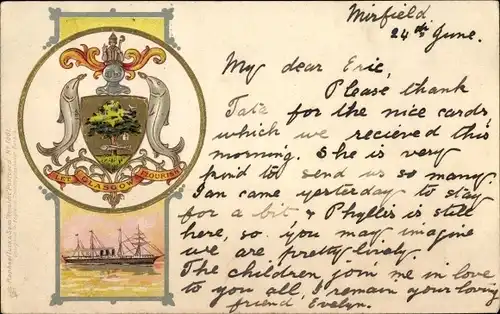 Präge Wappen Litho Glasgow Schottland, Dampfer, Tuck 1851