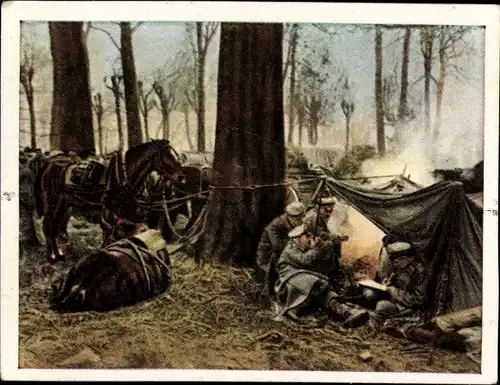 Sammelbild Der Weltkrieg 1914, Kriegsbeginn im Osten Nr. 30, Rastende Truppen in Polen