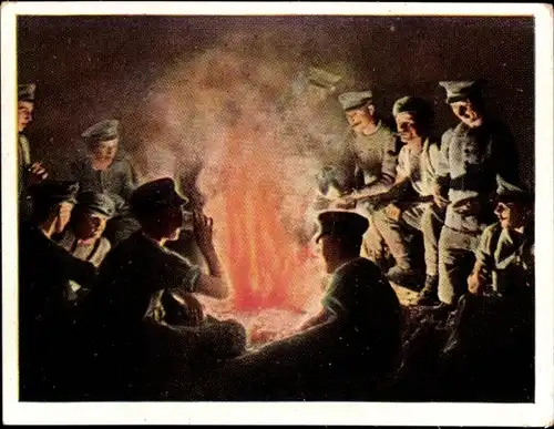 Sammelbild Der Weltkrieg 1914/18, Die Kämpfe in den deutschen Kolonien Nr. 252, Lagerfeuer