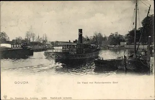 Ak Gouda Südholland Niederlande, De Yssel met Rotterdamsche Boot, Trenkler 14501