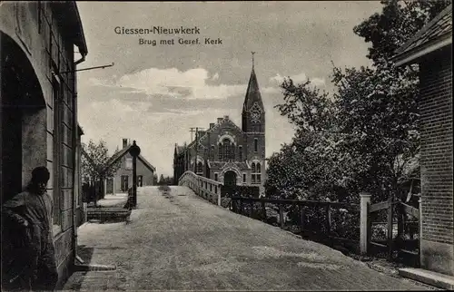 Ak Giessen Nieuwkerk Südholland Niederlande, Brug met Geref. Kerk