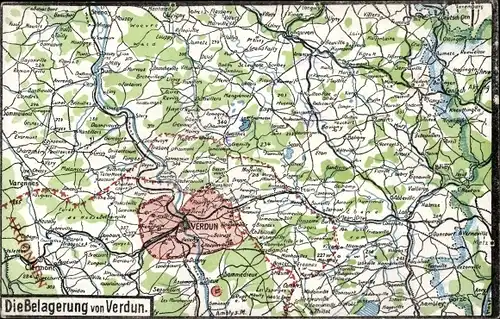 Landkarten Ak Verdun Meuse, Bataille de Verdun, Schlacht 1916, Belagerung, Kampfgebiet