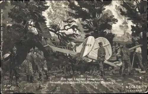 Künstler Ak Tolbert, Ein von Leutnant Immelmann heruntergeschossenes französisches Flugzeug, I. WK