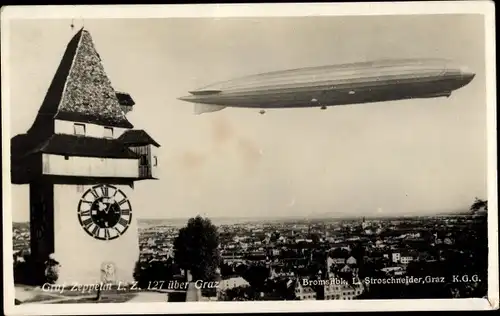 Ak Graz Steiermark, Luftschiff LZ 127 Graf Zeppelin über der Stadt, 1929
