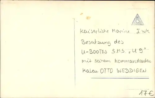 Ak Mannschaft des Unterseebootes U 9, Otto Weddigen, Marineoffizier, Kapitänleutnant