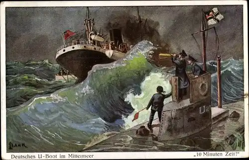 Künstler Ak Bahr, Deutsches U Boot im Mittelmeer, Dampfschiff, Inspektion, 10 Minuten Zeit