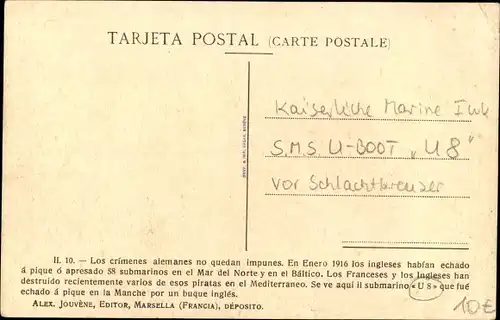 Ak Deutsches Unterseeboot, U-Boot U 8, Kaiserliche Marine, britischer Schlachtkreuzer