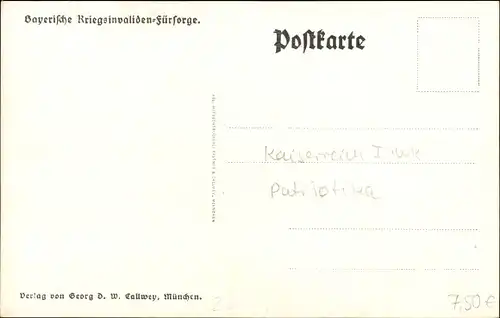 Künstler Ak Klein, Richard, Deutscher Soldat, 1915, Bayerische Kriegsinvaliden Fürsorge
