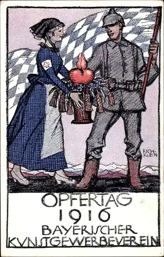 Künstler Ak Klein, Richard, Opfertag 1916, Bayerischer Kunstgewerbeverein, Rotes Kreuz