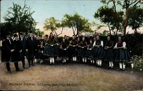 Ak Hessische Tracht, Ein Sonntagnachmittags Stündchen
