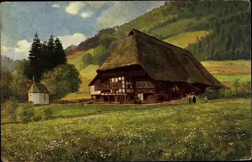Künstler Ak Hoffmann, H., Schwarzwaldhaus mit Kapellchen