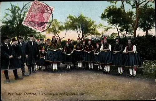 Ak Hessische Tracht, Ein Sonntagnachmittags Stündchen