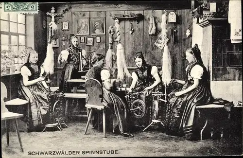 Ak Schwarzwälder Spinnstube, Frauen in Trachten